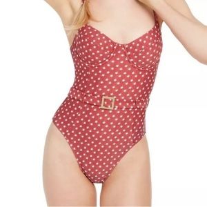 WeWoreWhat Danielle Star Print One Piece Swimsuit Retro Belted Red XL NWT $125